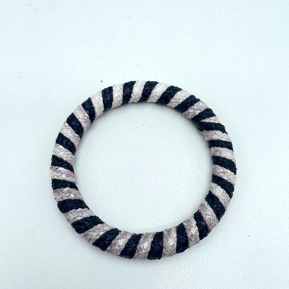 The Unbranded Brand Jewelry - Bohemian Black White Eco-Chic Thin Woven Braided Rope-Style Bangle Bracelet